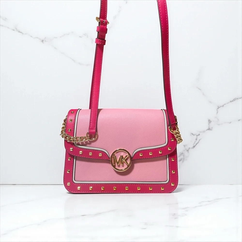 NWT Michael Kors Leida Medium Studded Shoulder/Crossbody in Electric Pink ⚡️ ⚡️ - Picture 3 of 17